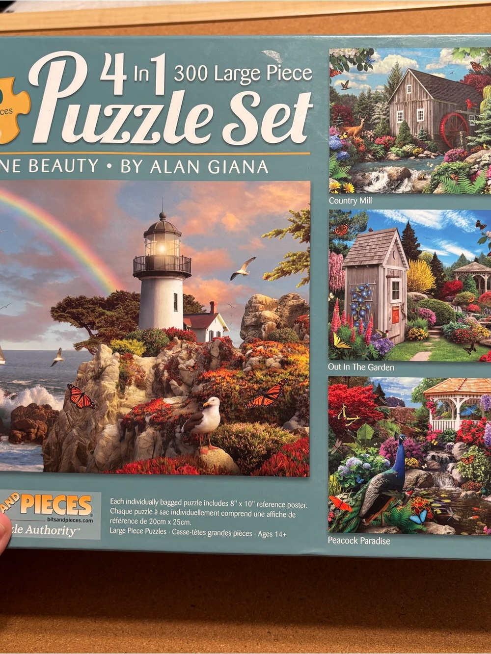 4-in-1 Teal Puzzle Set — Lighthouse & Garden Scenes, 300 Large Pieces